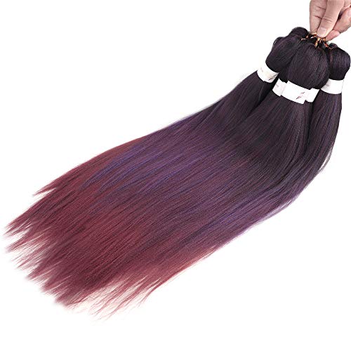 VIOLET Ombre Pre-stretched Braiding Hair 26 inch 7packs/Lot Yaki Texture Synthetic Fiber Easy Braid Crochet Twist Professional Hair Extensions（1B/Purple/Red）