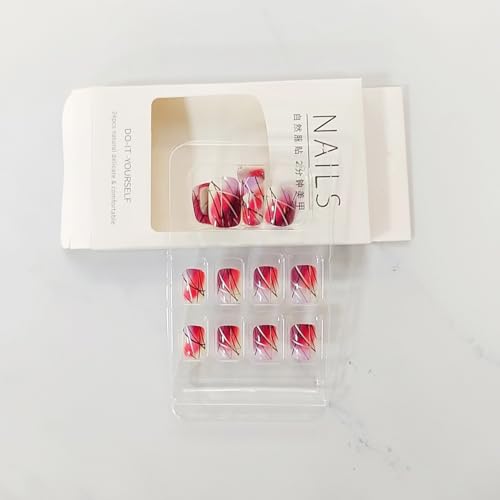 24Pcs Short Press on Nails Gradient Fake Nails Square False Nails with Halo Dyed Lines Designs Acrylic Nails Full Cover Glue on Nails Reusable Artificial Nails Stick on Nails for Women and Girls - Image 5
