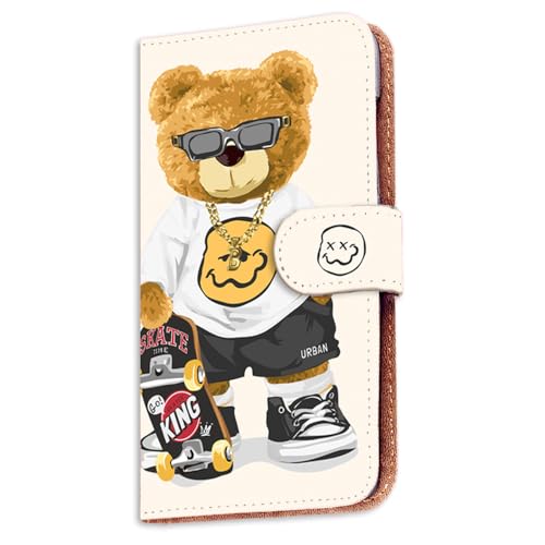 Xperia 1 VII 用 SO-51F SOG15 XQ-FS44 対応 エクスペリア1VIIのケース 手帳型 スマホケース カードスロット ストリートテディ スマイル B系ベア ミルキーホワイト 252a01c
