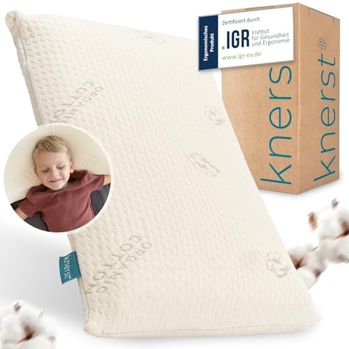 KNERST® Kinderkopfkissen - Ergonomisches Kissen Kinderzimmer mit Memory-Schaum - Kissen 40x60x6 cm ideal als Kinderkissen