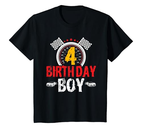 Niños Birthday Boy 4 Four Race Car, 4º cumpleaños, piloto de carreras Camiseta
