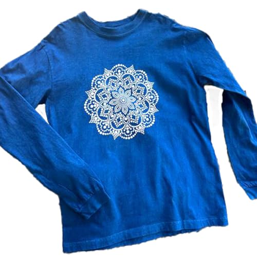 Tシャツ ロングスリーブ XL/XXLサイズ 袖リブタイプ 藍染 オーガニックコットン ハイカラー×たけの花 曼荼羅 藍 藍染め 天然染料