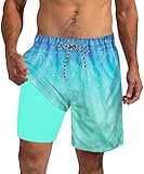 2 in 1 Badehose mit doppellagigem design,7 Zoll lange Herren Badeshorts,schnell trocknende und sehr bequeme Badehose für Herren.