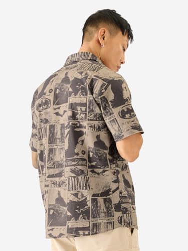 Image of The Souled Store Official Batman: 1989 Men and Boys Short Sleeve Collared Neck Button Down Grey All Over Print Cotton Summer Shirts