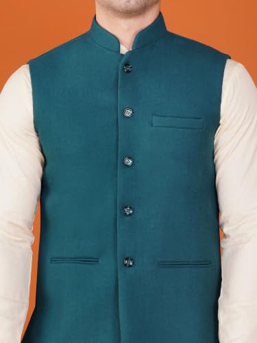 Image of Vastraa Fusion Men's Traditional Woolen Nehru Jacket Modi Waistcoat