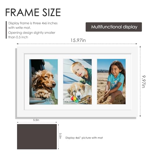 Image of DUENPY 8x14 Collage Picture Frame 4x6 Collage Picture Frame Displays Three 4x6 inch Photos or 8x14 (Without Mat) for Available Horizontal Wall Mounting Display and Vertical White