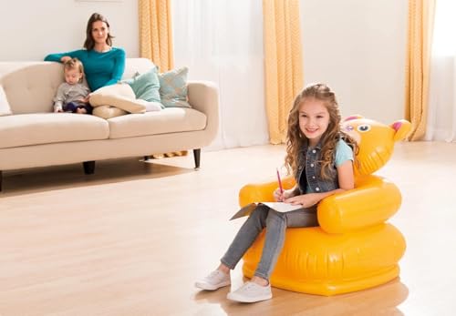 Image of Happy Animal Inflatable Chair for Kids | Portable & Foldable PVC Air Sofa Seat for Toddlers | Cartoon Animal Design Chair for Boys & Girls (Yellow)