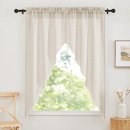 RYB HOME Curtain Tier and Swag Set, Privacy Sheer Curtains Window Treatment Drapes Light & Airy Voile Panels for Bedroom/Kitchen/Farmhouse Garden, 36 x 63-inch Each, 2 Pcs, Beige