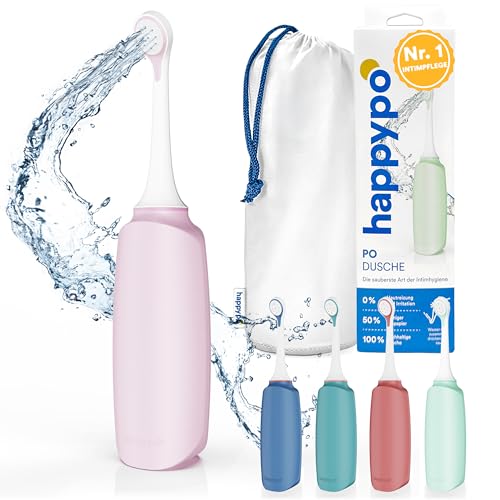 HappyPo – Po Dusche mit Aufbewahrungstasche – Optimiertes Design – Portable Bidet - sanft zur Haut – für Damen, Herren und Kinder – für Po und Intimbereich – sanft und sauber – Rosa