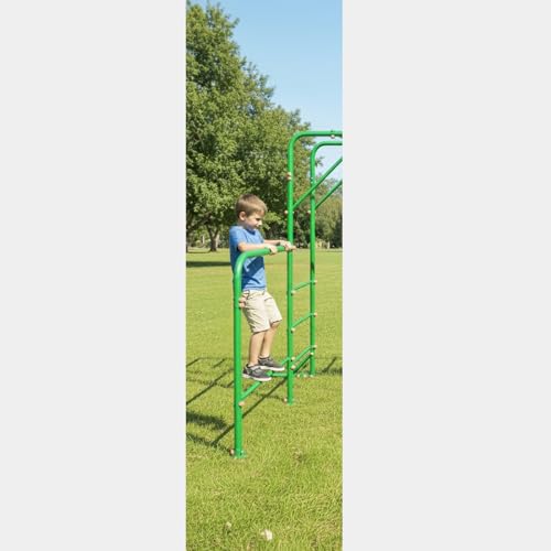 Outdoor Monkey Bars for Kids,Metal Swing Sets for Backyard with 4 Rings Climbing Rope,Monkey Bars Kit with Single Disk Outdoor Climbing Rope,Jungle Gym for Playground, Green