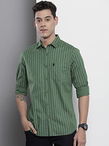 Image of The Indian Garage Co Men Regular Fit Striped Full Sleeves Cutaway Collar Casual Shirt