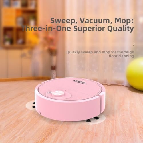 Aspirateur robot 7,6 cm - Rechargeable par USB - Pour un design fin - Silencieux - Faible bruit - Balais bilatéraux pour le nettoyage du sol de la maison - Noir, blanc, rose (noir) – vue 7