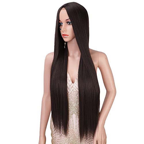 Image of Brown Wigs for Women Centre Parting 24 Inch Ombre Wig With Dark Roots Heat Resistant Synthetic Wig Natural Looking Wigs for Daily Party Use Wigcap & Comb