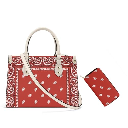 Women'S Pu Leather Handbag With Wallet 2 Piece Set Bandana Printed Women'S Shoulder Bag Crossbody Bag