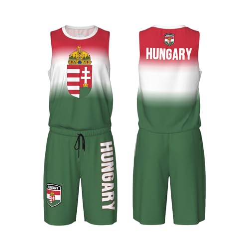 DABOYOZHZH Hungary Flag Basketball Uniform Suit for Men Team Training Athletic Gradient Jersey