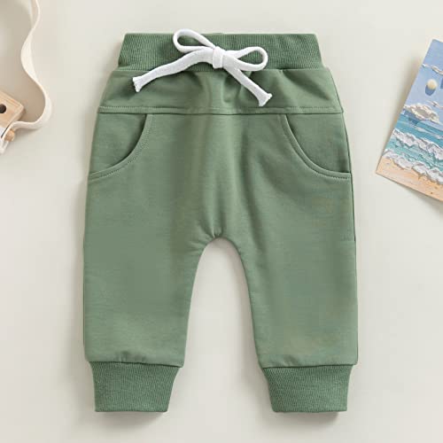 Thilsidee Toddler Baby Boy Girl Solid Color Cotton Pants Elastic Waist Casual Trousers Spring Summer Fall Winter Pants (J-Green,2-3T) #TOP1