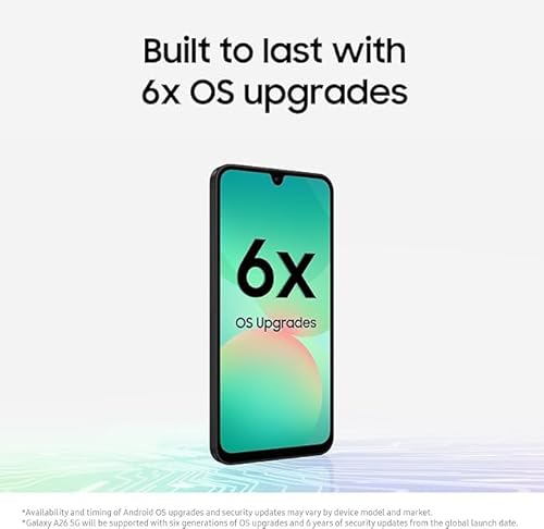 جوال ذكي سامسونج جالكسي A26 الجيل الخامس 5G بنظام اندرويد بذاكرة تخزين 256 جيجابايت وذاكرة رام 8 جيجابايت وكاميرا 50 ميجابكسل وشاشة كبيرة وعمر بطارية طويل، لون أسود (إصدار المملكة العربية السعودية)
