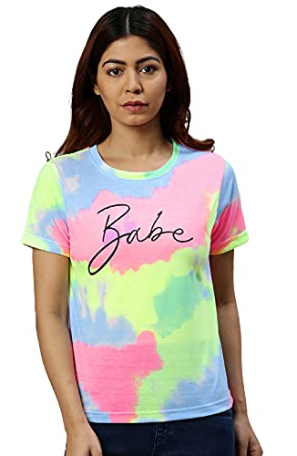 Image of JUNEBERRY Tie-Dye Round Neck Half Sleeve Regular Fit T-Shirts for Women /Girls