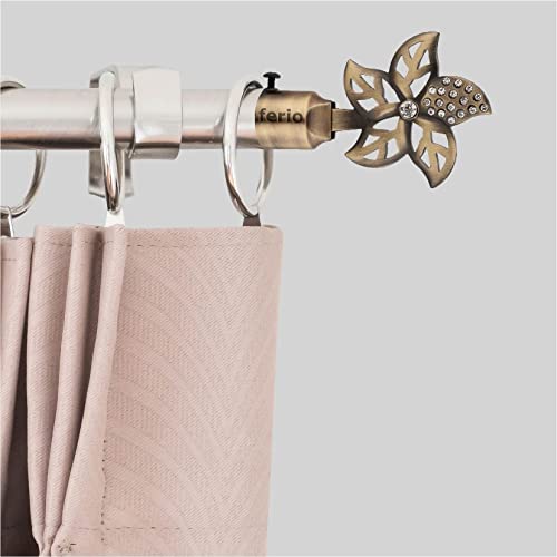 Image of FERIO Brass Finish Zinc and Diamond Curtain Finials for Door and Window Accessories 1 inch Rod Set of 1 (2 Pcs) Curtain Brackets /Holders for Home Decor