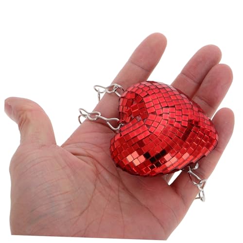 Levemolo 2pcs Heart Shape Reflective Disco Hanging Decor for Party and Home Romantic Dance Decoration Red Chain Vibrant Light Display for Special Events miniatura 3