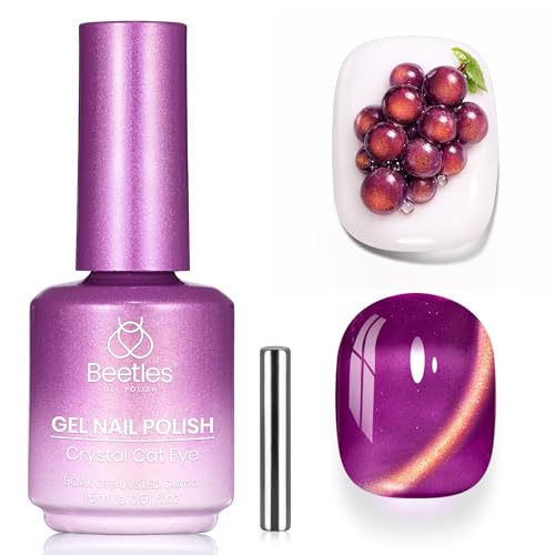 Image of Beetles Grape Gleam Purple Cat Eye Gel Nail Polish - 15ML Full Size Purple Cat Eye Glitter Spring Gel Polish Magnetic Translucent Glassy Effect Soak Off UV Nail Art DIY Manicure Gifts