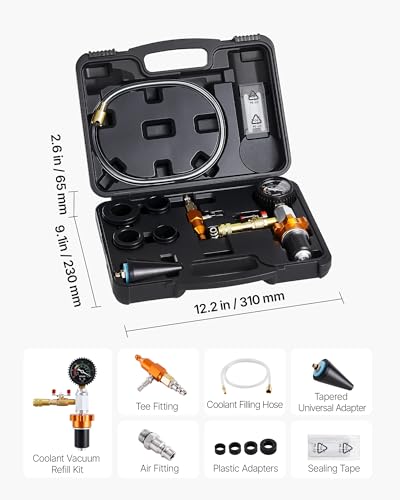 Image of VEVOR Radiator Vacuum Refill Kit, Automotives Cooling System Vacuum & Purge Fill Tool with Gauge, Portable Radiator Coolant Filling Kit with Toolbox, Universal Fit for Most Cars Vans SUVs and Trucks