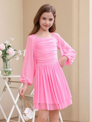 IBTOM CASTLE Girls Long Sleeve Formal Dress Teen Ruched Flowy Birthday Party Prom Graduation Homecoming Dance Dresses3
