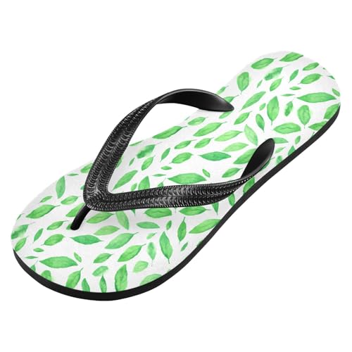 Sinestour Green Leaf White Flip Flops for Beach Thong Sandals Anti-slip Lightweight Flat Slippers for House Indoor Outdoor2