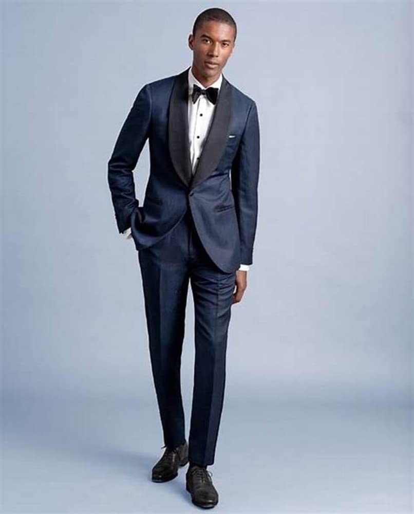 Uomo Vestito 2 Pezzi Smoking Scialle Risvolto Giacca Pantaloni per Prom Business