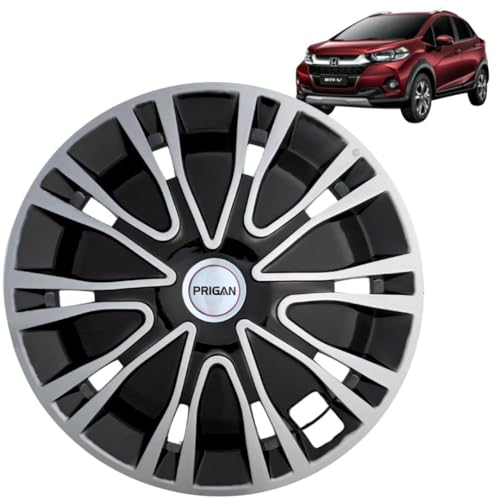 Image of PRIGAN Wheel Cover for WRV Black Silver Wheel Cover 16 inch for WRV (Set of 4 Pcs) (Press Fitting) Model Name- Drive Black Silver 16