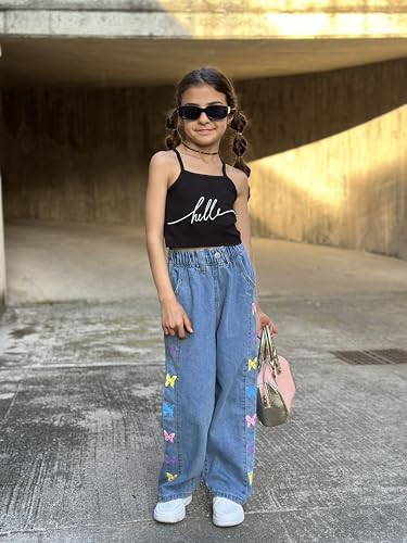 Rolanko Girls Jeans Denim Elastic Wasit Wide Leg Baggy Pants Kids Clothes 4-14 Years2