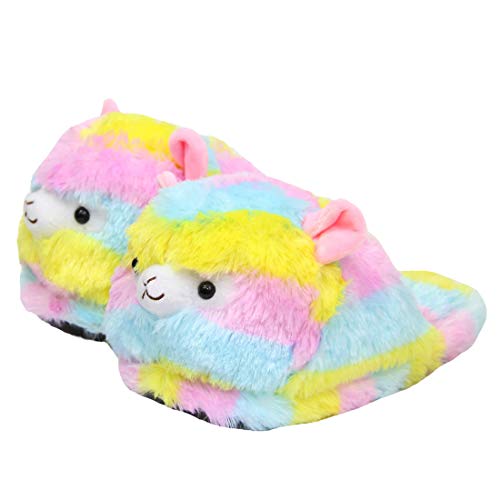 Rainbow Fluffy Alpaca Stuffed Animal Slippers Cute Plush Alpaca Slippers for Women2