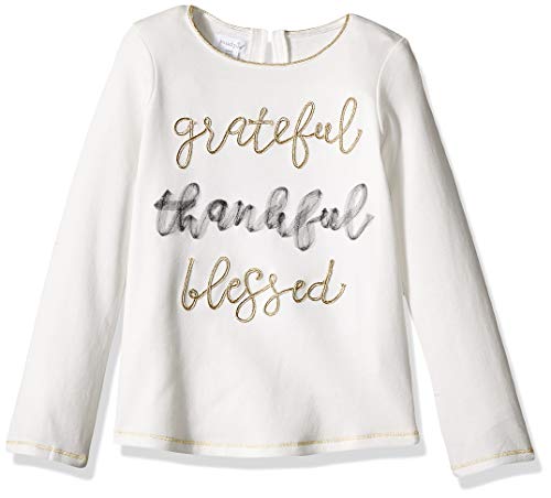 Mud Pie Girls' Little Grateful Thankful Blessed Long Sleeve T-Shirt, Off/White, LG/ 4T-5T