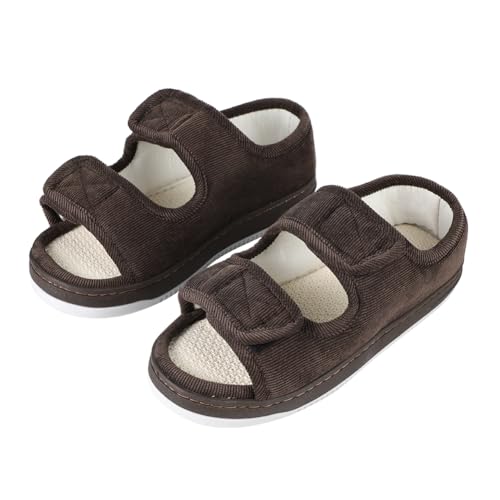 ITODA Diabetic Slippers for Women Men Non Slip House Open Toe Diabetic Sandals Extra Wide Adjustable Edema Swollen Feet Shoes for Elderly