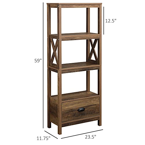 Homcom Farmhouse Chic 3-Tier Shelf Bookcase Display Rack With Drawer For Living Room, Bedroom, Office, Natural Wood #TOP2