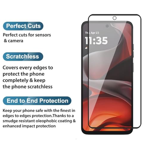 Image of POPIO Tempered Glass Screen Protector Compatible for Motorola Moto G15 / G15 Power / G05 / E15 (Black) with Edge to Edge Coverage and Easy Installation kit