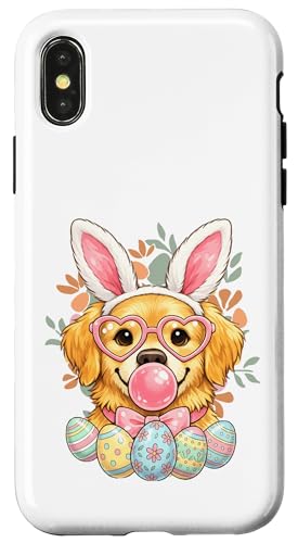 Lab Golden Retriever Bunny Ears ���킢���C�[�X�^�[�h�b�OT�V���c �X�}�z�P�[�X iPhone X/XS �p