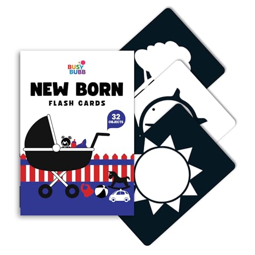 Image of High Contrast Flash Cards for Kids | 32 Objects for Visual Stimulation, Cognitive & Sensory Development of 0-6 Month Old Infants