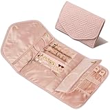 Amrules Travel Jewelry Organizer Bag Anti-Tangle Foldable Small Jewelry Roll Travel Case Accessory for Necklaces, Earrings, Rings, Bracelets, Watches, Pink