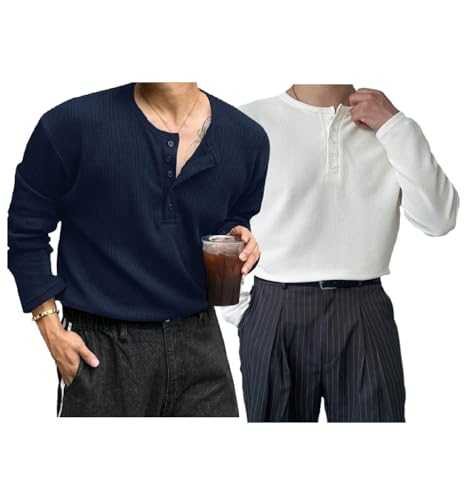 Image of Trillion Men's Textured Fabric Solid Color Basic Half-Open Collar T-Shirt, Fall Long Sleeve Men Shirt | Tshirt for Men