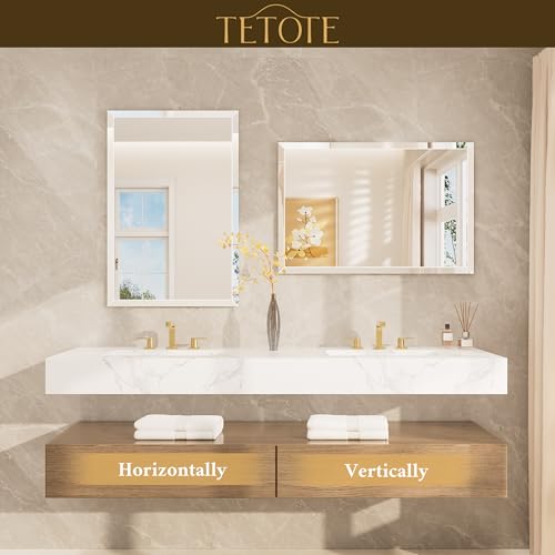 Image of TETOTE 40 inch x 30 inch Bathroom Vanity Mirror Beveled Frameless Rectangle Tempered Wall Mirror for Vanity, Bathroom, Horizontal /Vertical