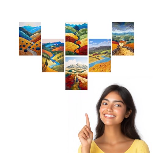 Image of SiddArtify Textured Landscape Art Prints Set - Vibrant Autumnal Colors - Set of 2-4x6 Inch - Board (Pack of 6) - Sticker (Pack of 6) Wall Room Decoration art Poster Prints