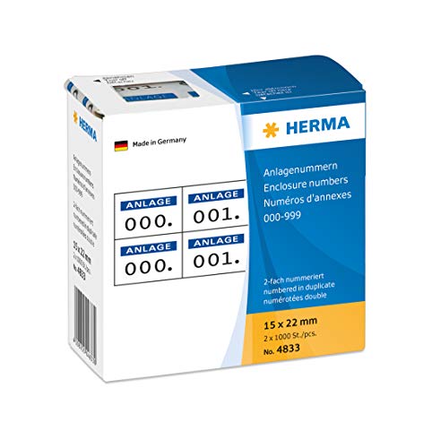 HERMA 4833 nummeretiketter siffror 0-999, dubbla (22 x 15 mm, papper, matt) självhäftande, permanenta häftand, löpande systemnummer klistermärken i en kartongdispenser, 2 000 etiketter, blå