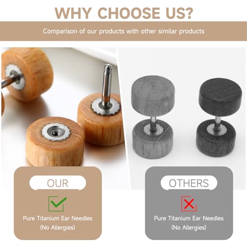 Cupimatch 3 Pairs Brown Wood Stud Earrings Piercing Ear Plugs Barbell Tunnel Fake Gauge Earrings 16G for Men Women for Christmas by Cupimatch - Used condition - Image 4