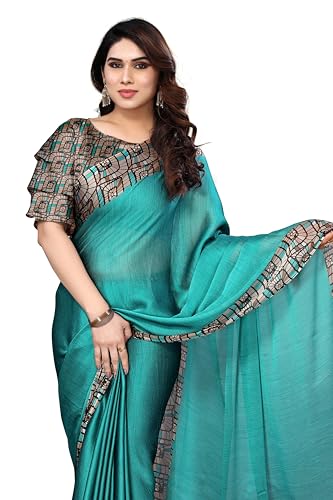Image of MIRCHI FASHION Saree for Woman Chiffon Georgette Solid with Contrast Border | Lightweight Daily Wear Women's Sari and Printed Blouse Piece