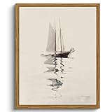 VIYYIEA Framed Wall Art for Living Room, Sailboat Canvas Prints, Classic Home Decor, Watercolor Painting Picture, Bathroom Wall Decor Gifts for Friends or Family -【Sailboat】-(10L x 8W)