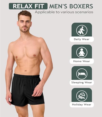 Image of BAMBOO COOL Mens Boxers Durable Comfortable Boxer Shorts for Men Loose Ultra-Soft Men's Underwear (3 or 5 Pack)