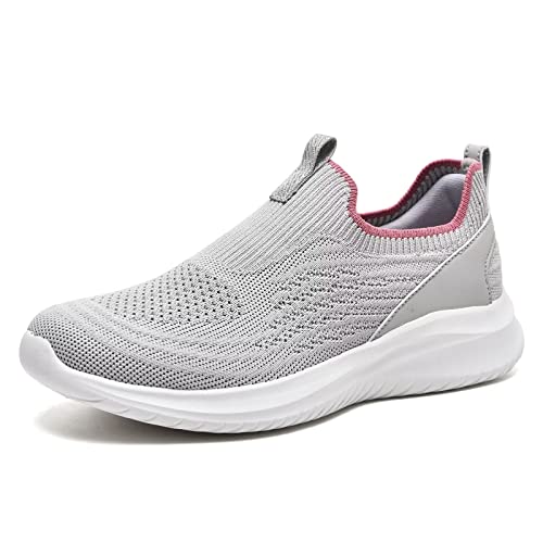 TIOSEBON Women's Walking Tennis Shoes Knit Lightweight Slip on Breathable Mesh Comfortable Sneaker 2227 Beige US 7