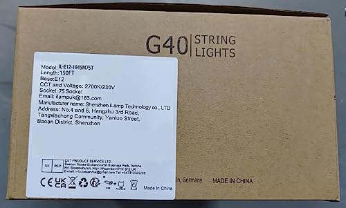 Svater 150FT Outdoor String Lights LED Mains Powered, G40 Globe String Lights with 75 Plastic Bulbs, 1W 2700K Warm White Waterproof Shatterproof Festoon Lights for Garden Patio Outside Balcony