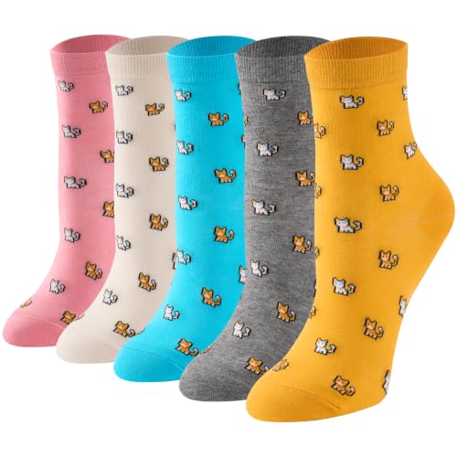 Veximora - Chaussettes amusantes pour femmes, Chaussettes colorées à motifs de chats, Fines - 5 paires - Taille 35-42, 35-42